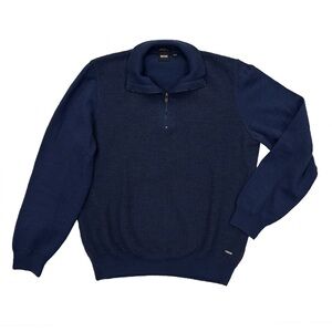Hugo Boss virgin wool quarter zip navy sweater size L